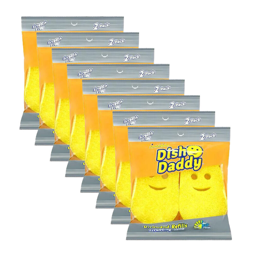 Dish Daddy 2pc Dish Daddy Scrubbing Head Sponge Cleaner Refill Replacement Yellow (8 Pack)