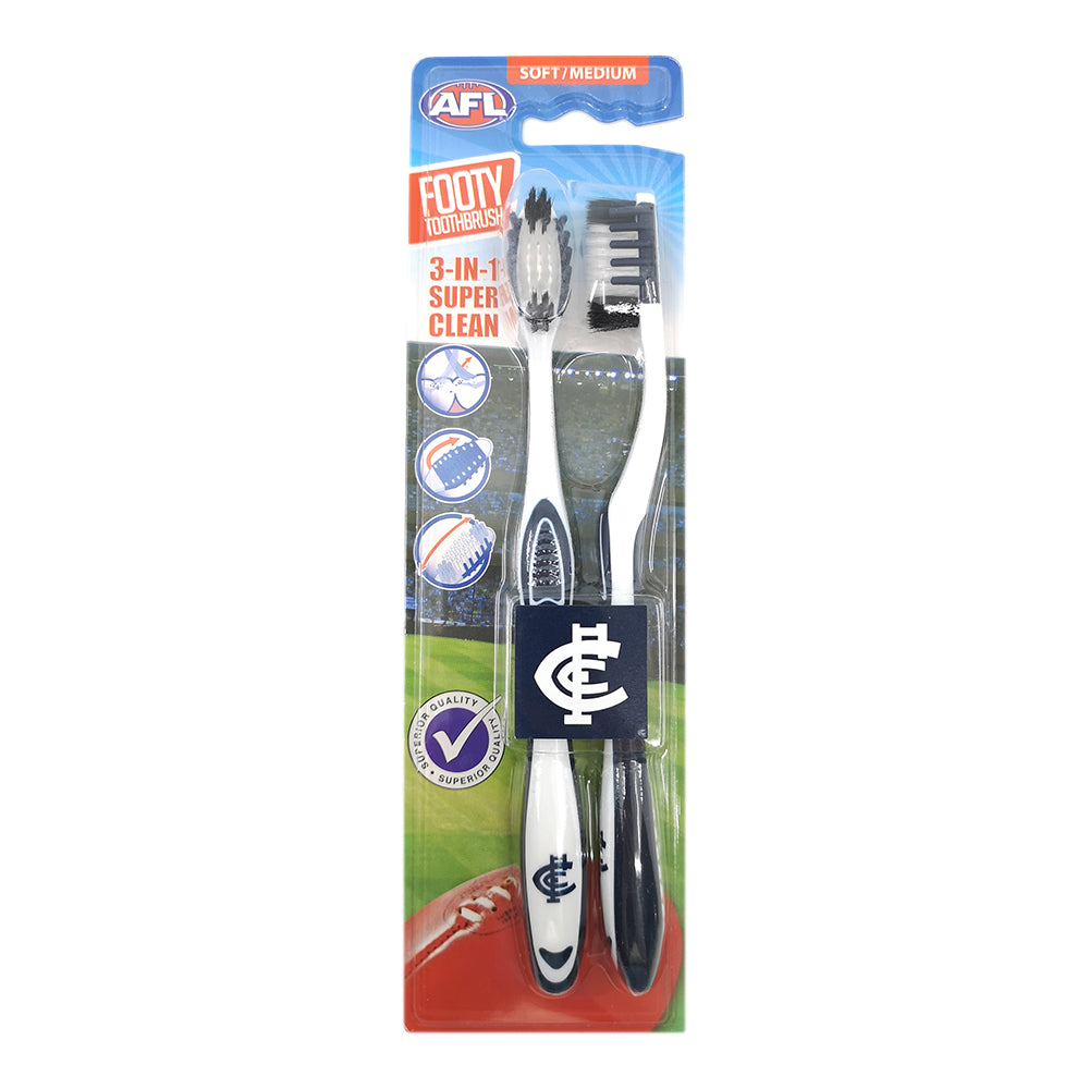 Afl Soft/Medium Toothbrush Oral Care Carlton Blues Kids/Adults 6y+ (2 Pieces)