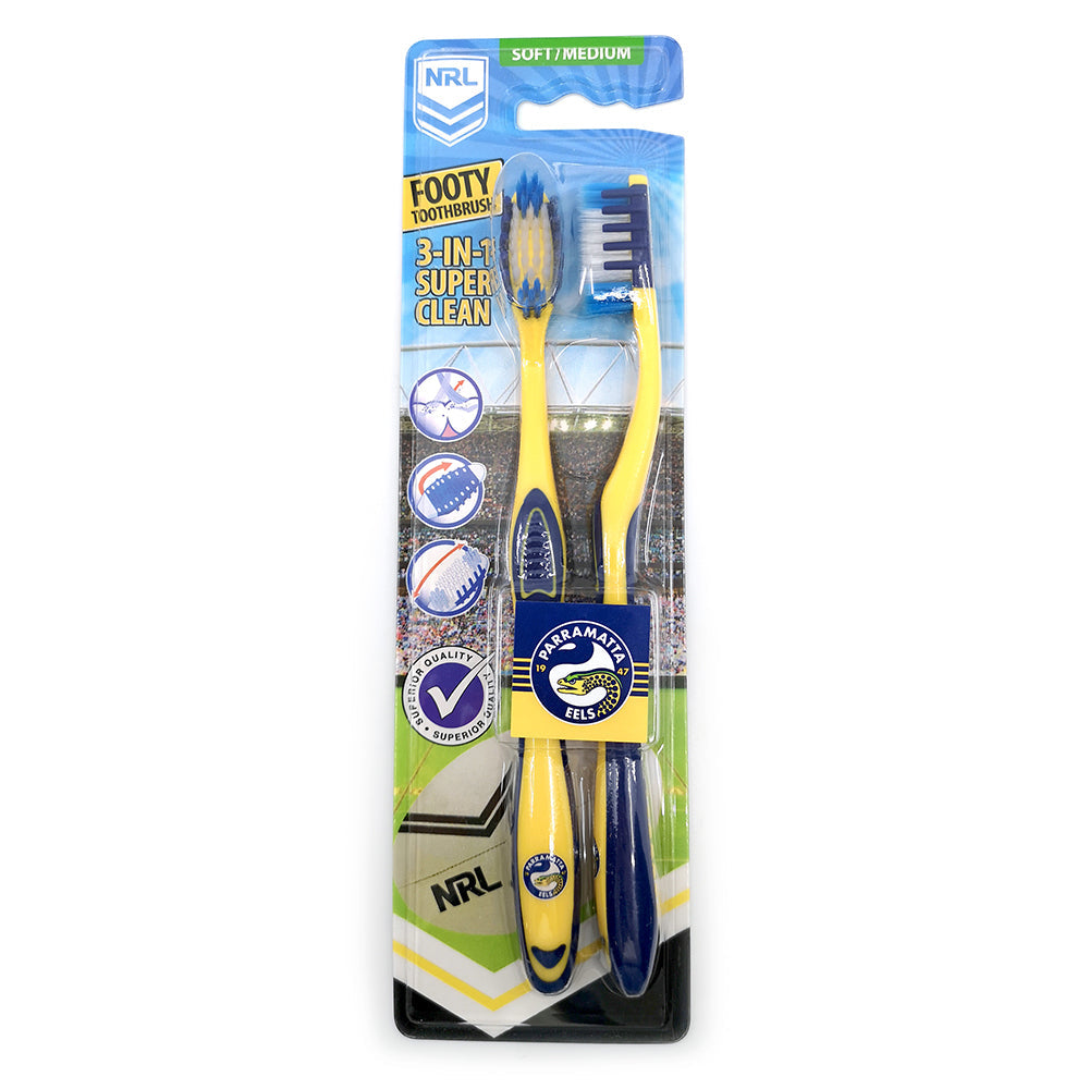 NRL 2pc NRL Parramatta Eels Soft/Medium Toothbrush Kids/Adults Oral Care 6y+ (3 Pack) — image 2