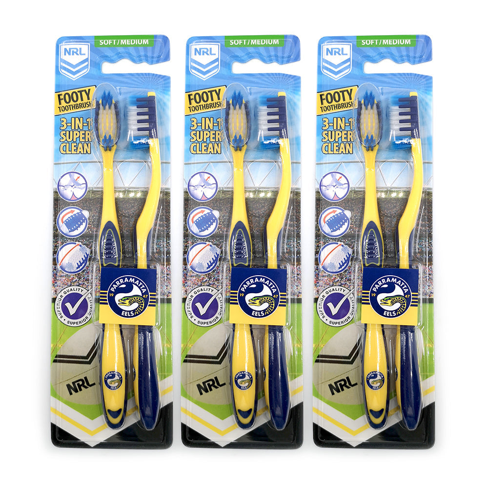 NRL 2pc NRL Parramatta Eels Soft/Medium Toothbrush Kids/Adults Oral Care 6y+ (3 Pack)