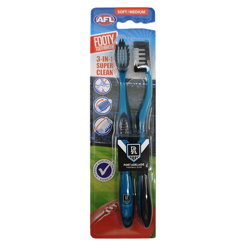 Afl 2pc AFL Soft/Medium Toothbrush Oral Care Port Adelaide Power Kids/Adults 6y+ (3 Pack) — image 2