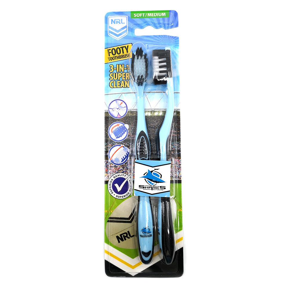 NRL 2pc NRL Cronulla Sharks Soft/Medium Toothbrush Kids/Adults Oral Care 6y+ (3 Pack) — image 2