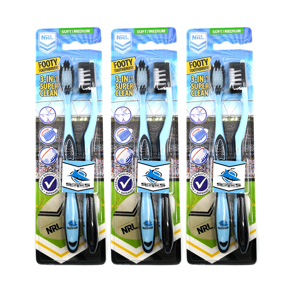 NRL 2pc NRL Cronulla Sharks Soft/Medium Toothbrush Kids/Adults Oral Care 6y+ (3 Pack)