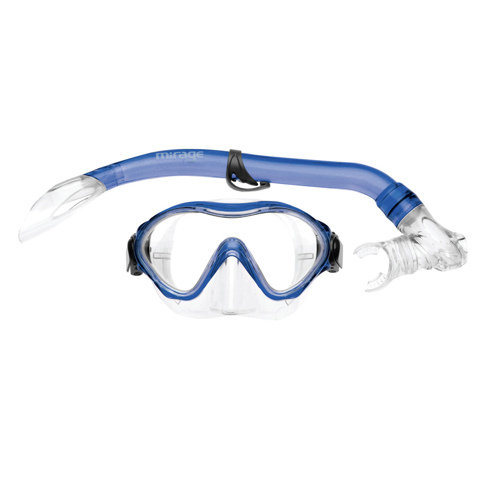 Mirage Goby Kids Junior Swimming/Beach Silitex Mask/Glass Snorkel Set (2 Pieces) — Blue