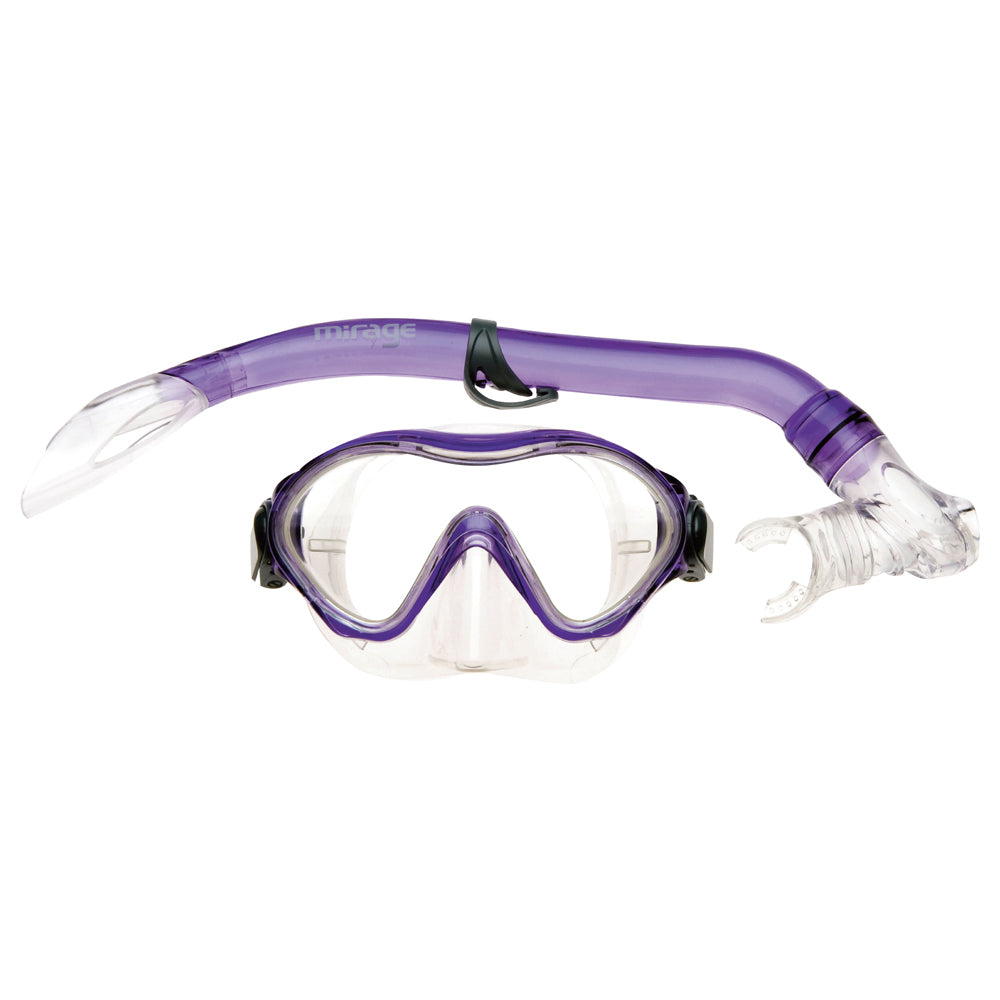 Mirage Goby Kids Junior Swimming/Beach Silitex Mask/Glass Snorkel Set (2 Pieces) — Purple