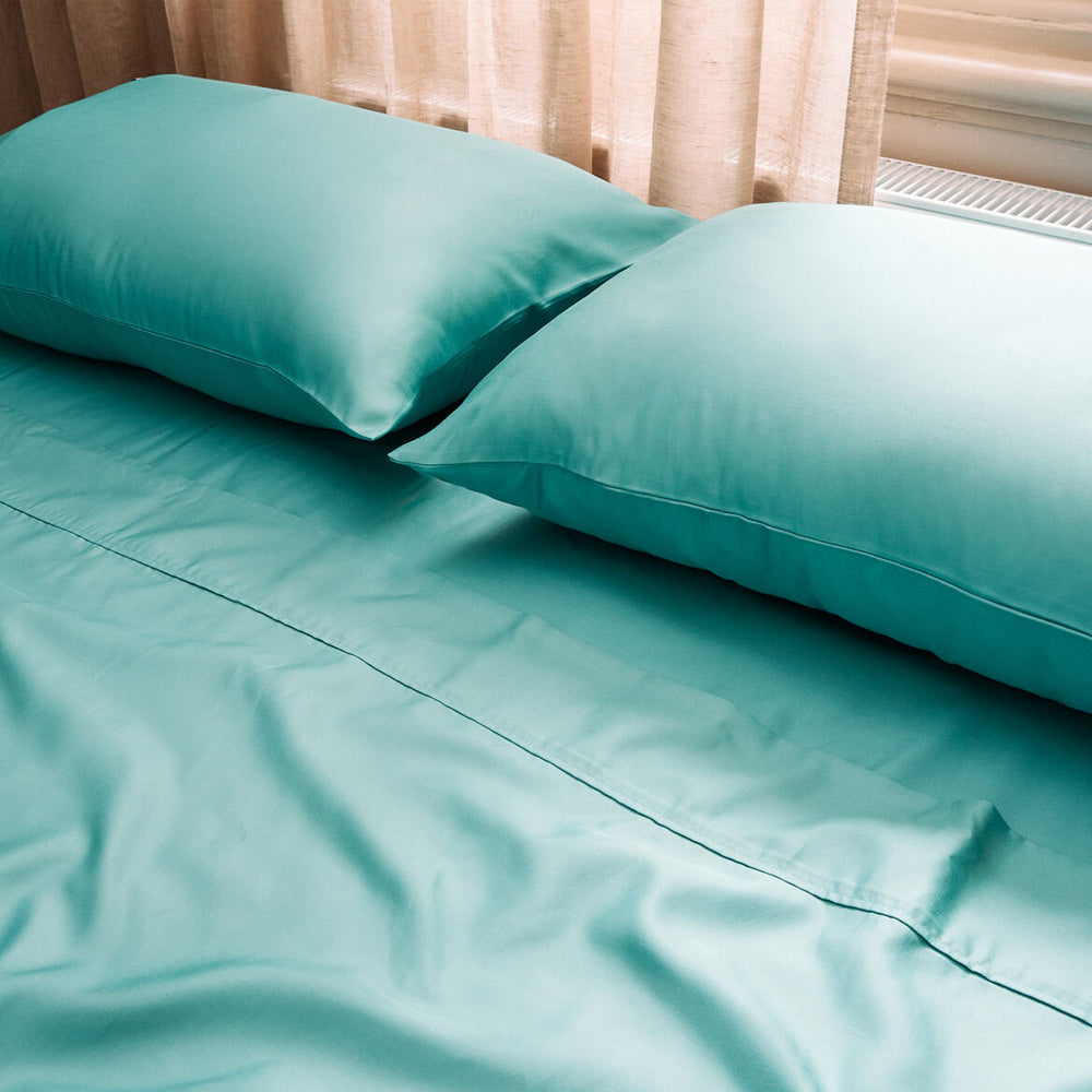 Dickies King Bed 1000TC Cotton Rich Flat Soft Fitted Durable Sheet Set Seafoam