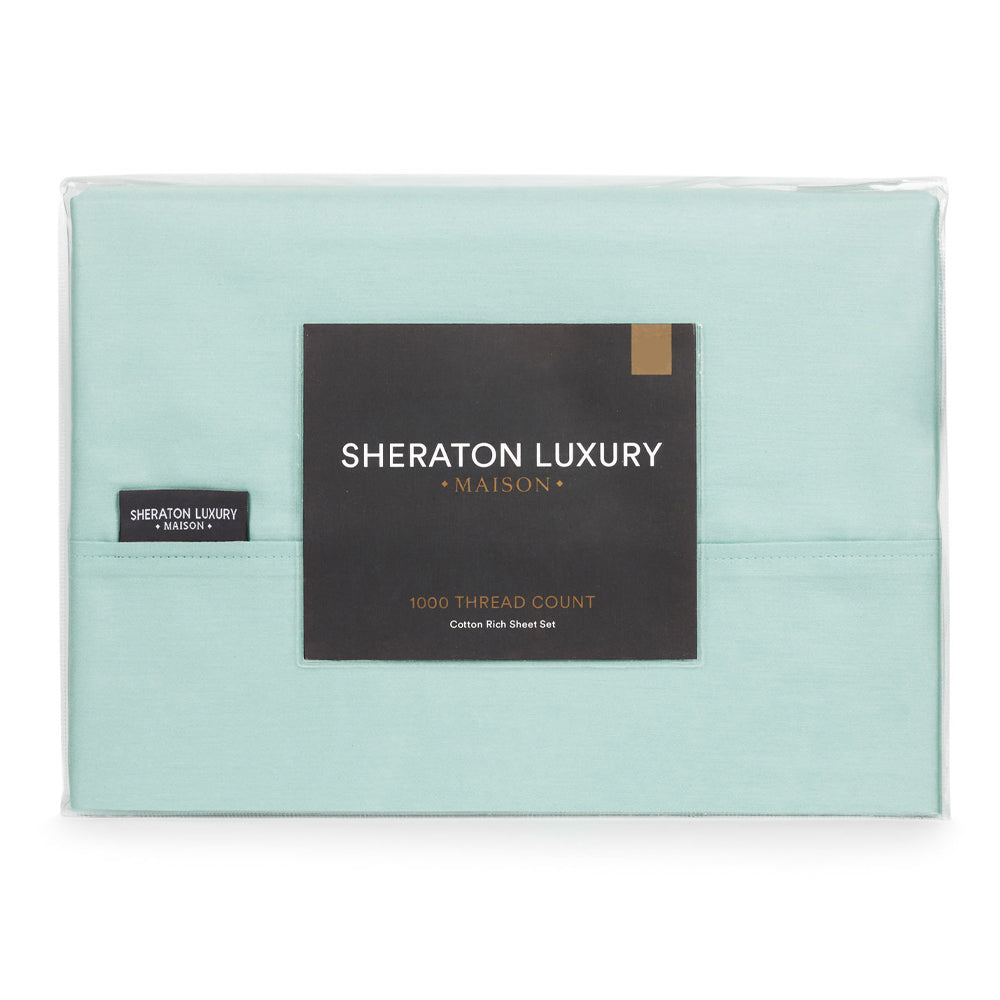 Sheraton Luxury Maison Double Bed 1000TC Fitted Sheet Set Aqua Foam Cotton Rich — image 3