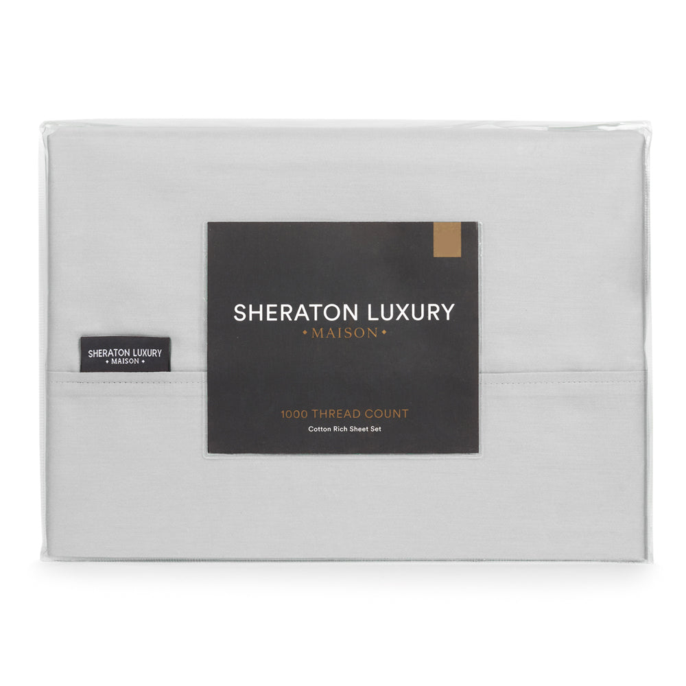 Sheraton Luxury Maison Double Bed 1000TC Fitted Sheet Set Dove Grey Cotton Rich — image 3