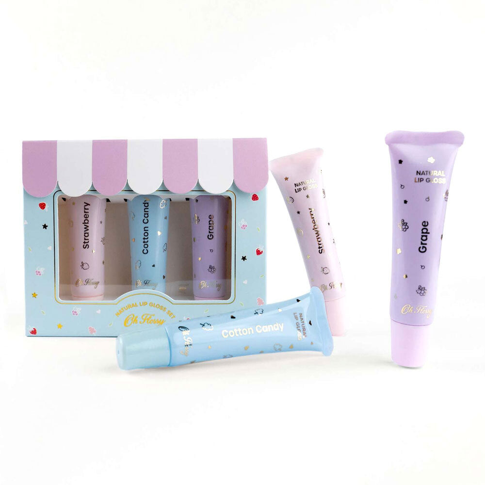 OH Flossy Natural Kids/Childrens Glassy Lip Gloss/Glaze Beauty Set 3y+ (3 Pieces)