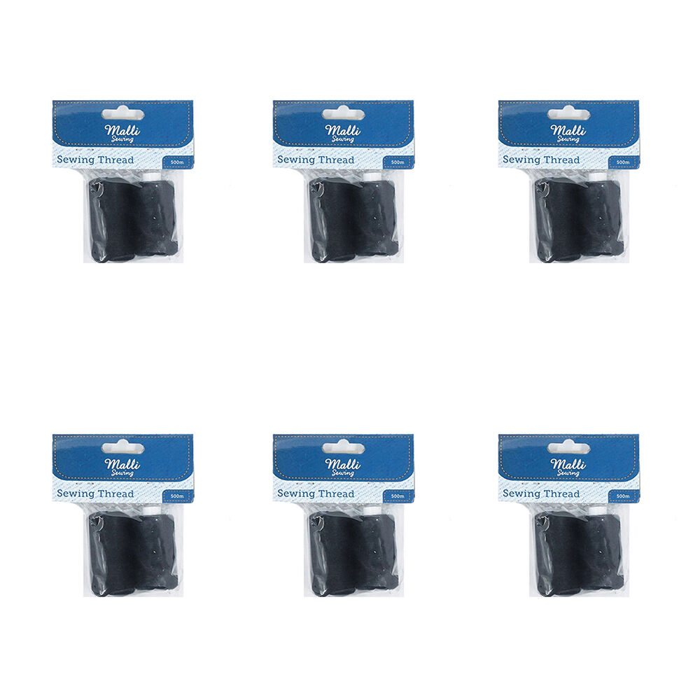 Malli Sewing Thread Spool Hand Sewing Thread 500M - Black (6 Pack)