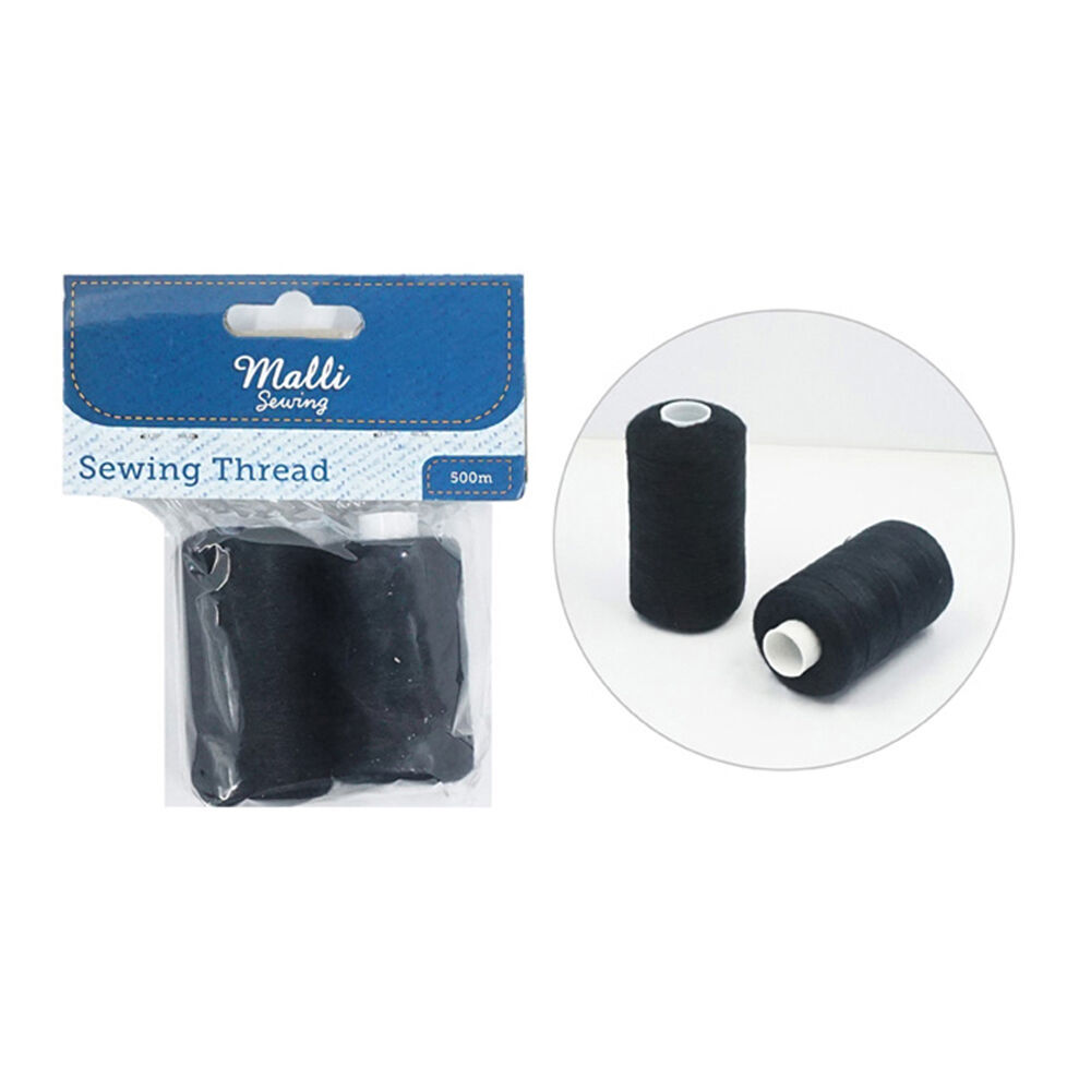 Malli Sewing Thread Spool Hand Sewing Thread 500M - Black (6 Pack) — image 3