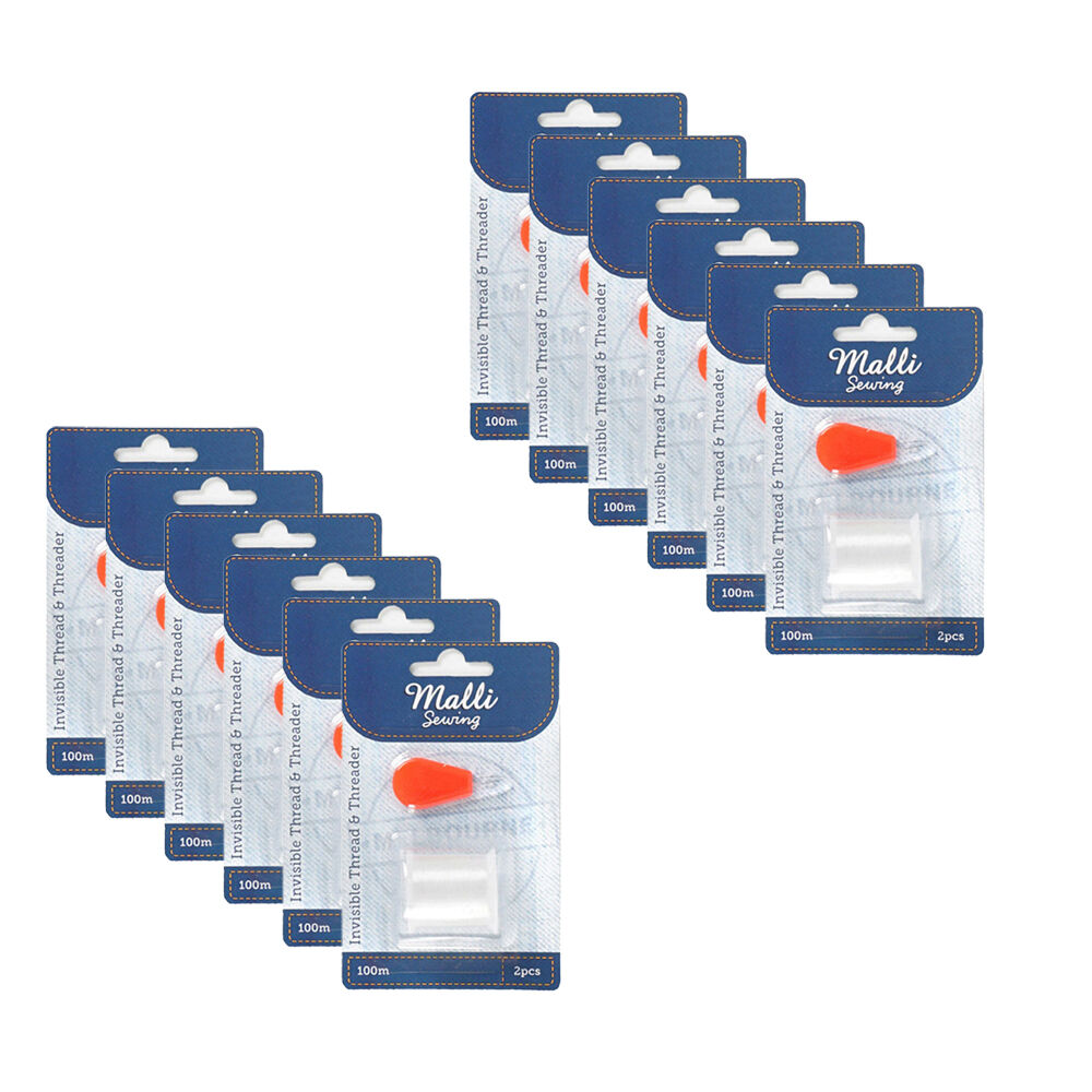 Malli Sewing Invisible Nylon Thread w/ Threader 100m - Clear (12 Pack)
