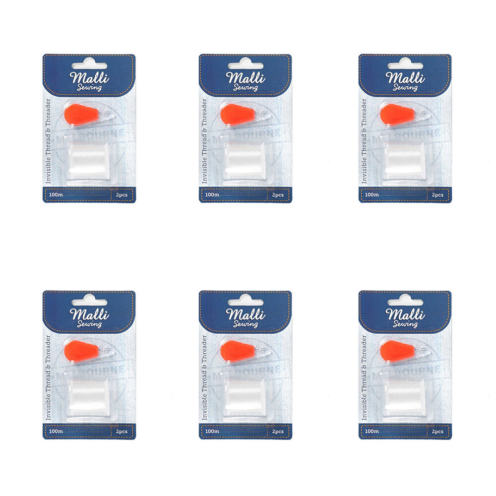 Malli Sewing Invisible Nylon Thread w/ Threader Strong & Flexible 100m Clear (6 Pack)