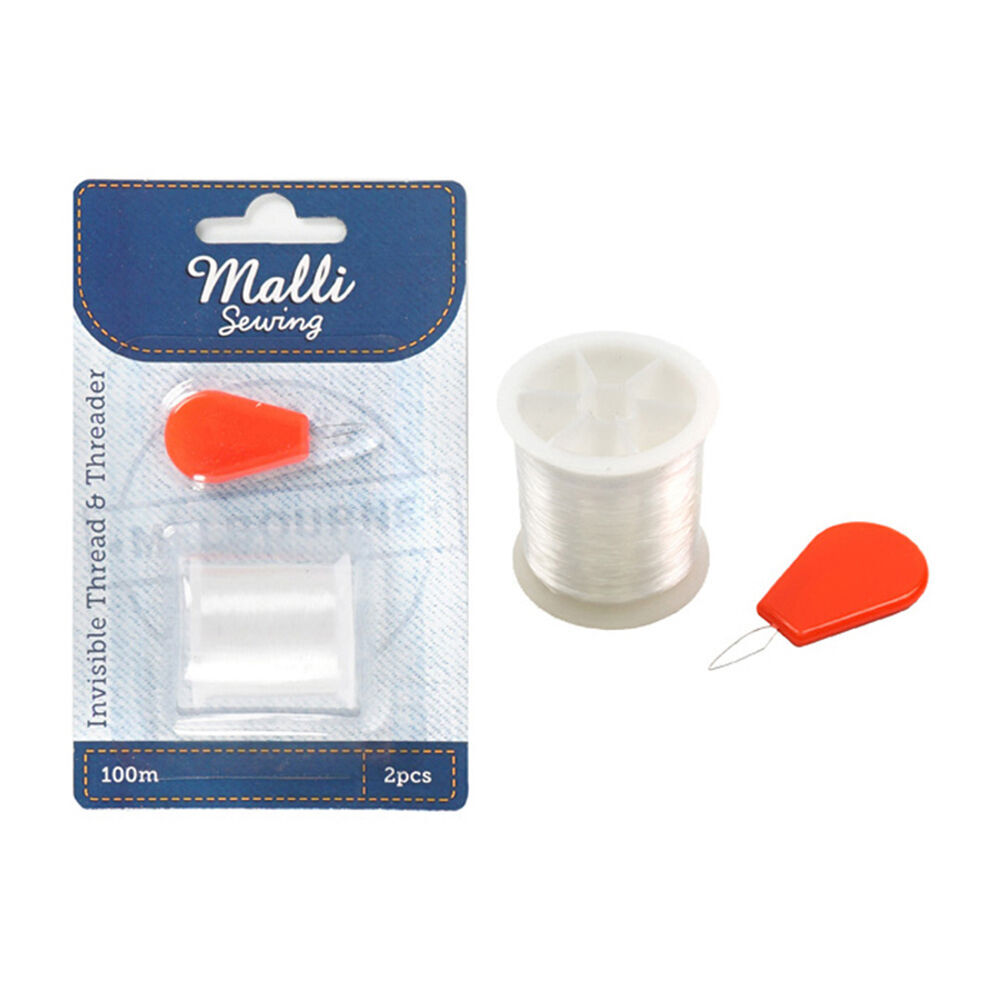 Malli Sewing Invisible Nylon Thread w/ Threader Strong & Flexible 100m Clear (6 Pack) — image 3
