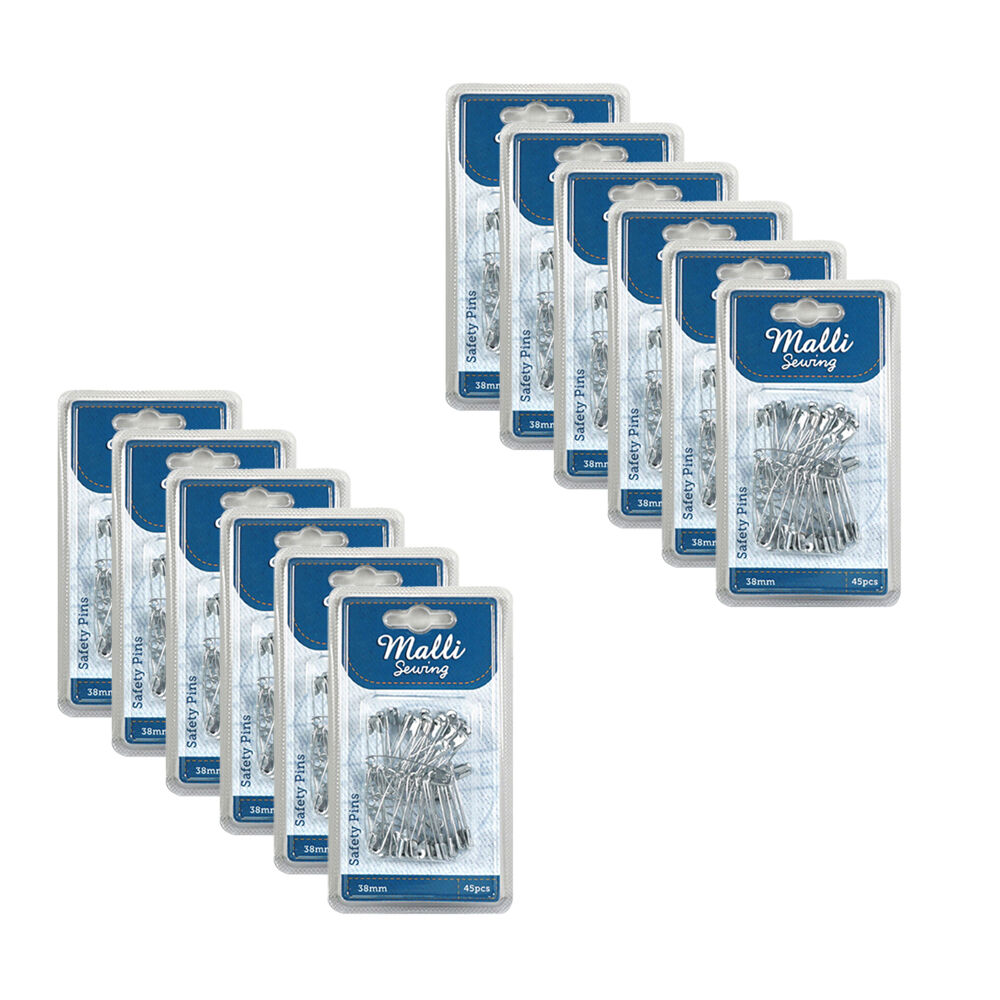 Malli 45pc Malli Sewing Assorted Metal Safety Pins 38mm - Silver (12 Pack)