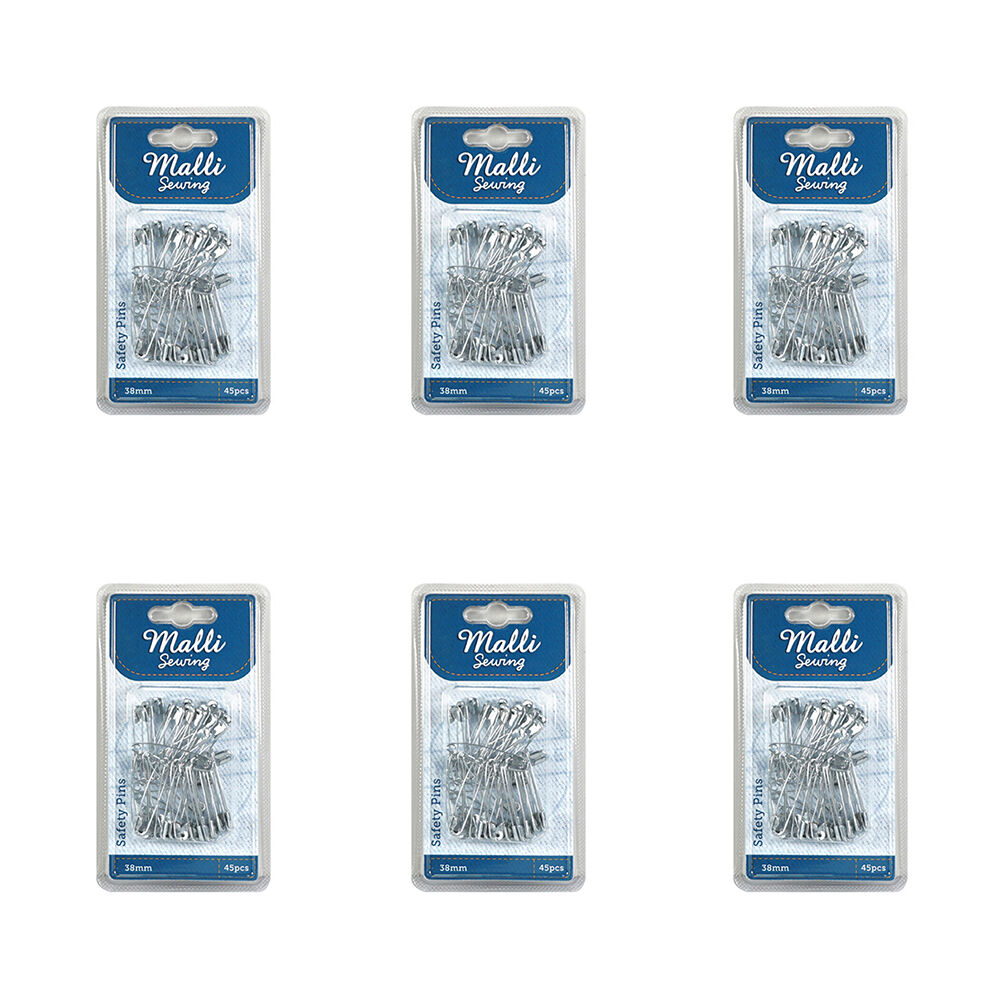 Malli 45pc Malli Sewing Assorted Metal Safety Pins 38mm - Silver (6 Pack)