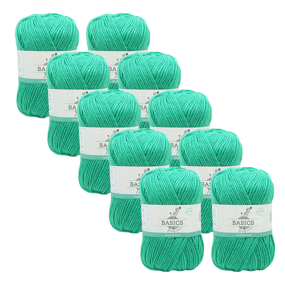 Malli Emerald Green Blend Basic 100g Knitting Craft Yarn Acrylic/Poly (10 Pack)