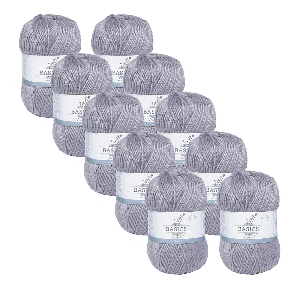 Malli Grey Blend Basic 100g Knitting/Crochet Craft Yarn Acrylic/Poly (10 Pack)