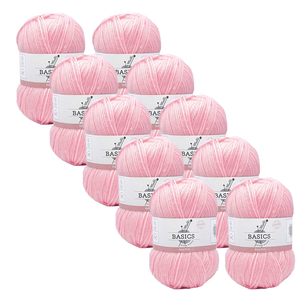 Malli Baby Pink Blend Basic 100g Knitting/Crochet Yarn Acrylic/Poly (10 Pack)