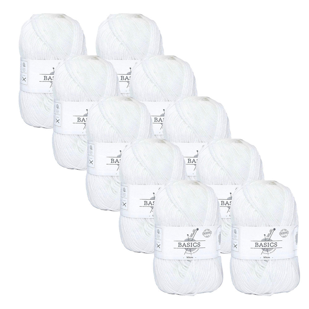 Malli White Blend Basic 100g Knitting/Crochet Craft Yarn Acrylic/Poly (10 Pack)