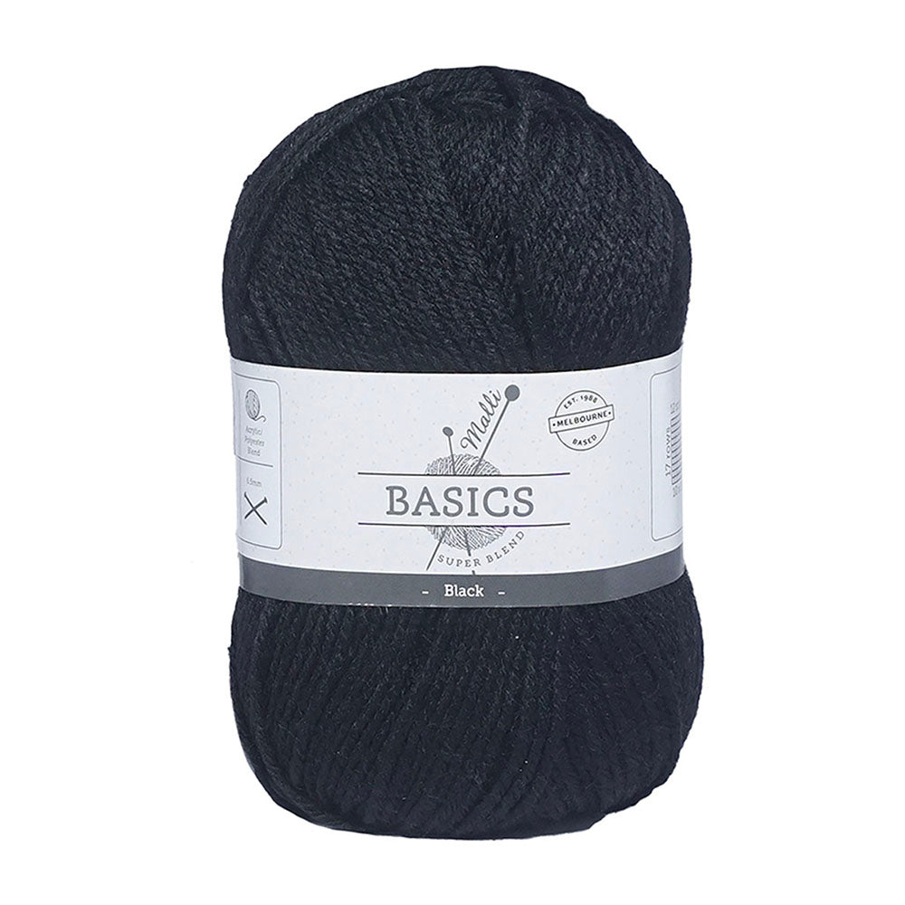 Malli Black Super Blend Basic 100g Knitting/Crochet Craft Yarn Acrylic/Poly