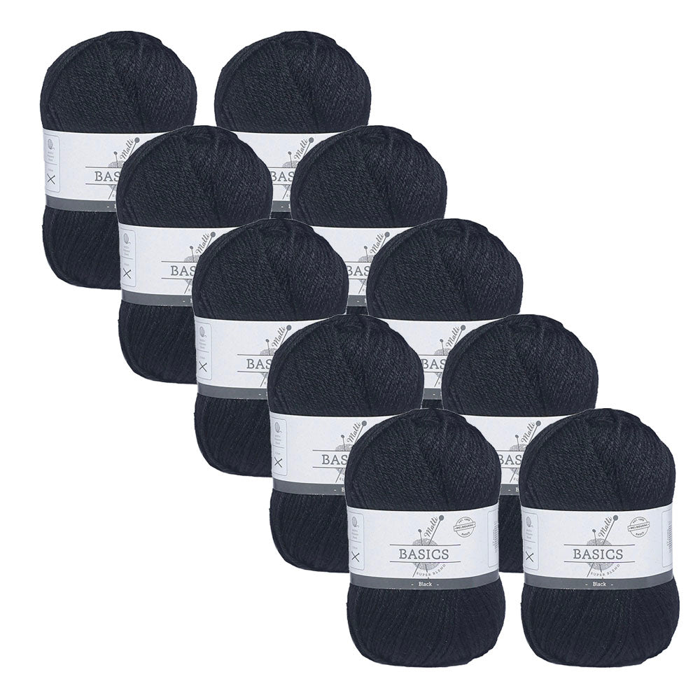 Malli Black Blend Basic 100g Knitting/Crochet Craft Yarn Acrylic/Poly (10 Pack)