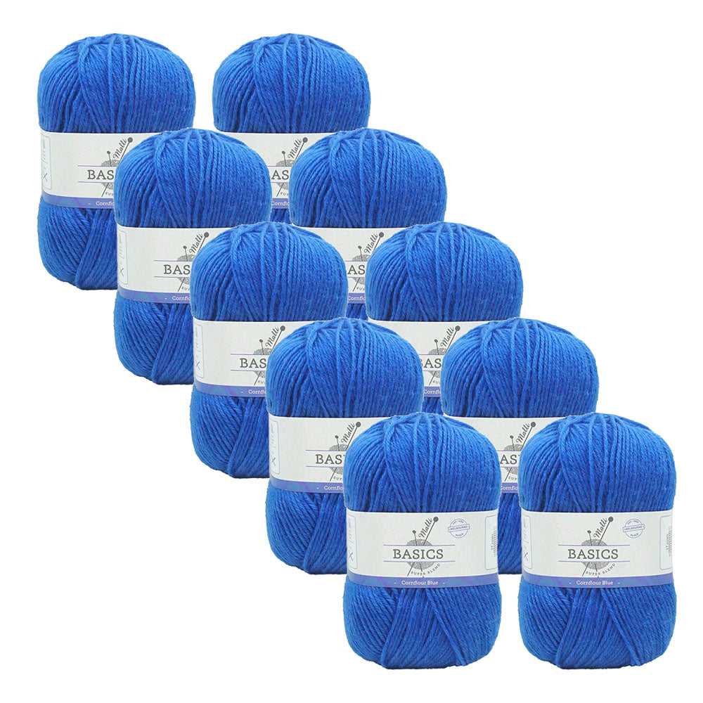 Malli Cornflour Blue Blend Basic 100g Knitting Yarn Acrylic/Poly (10 Pack)