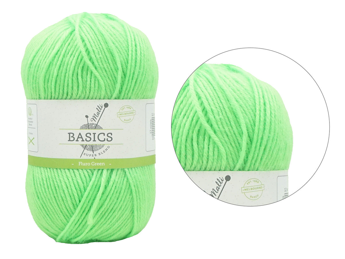Malli Flouro Green Super Blend Basic 100g Knitting Craft Yarn Acrylic/Poly — image 2