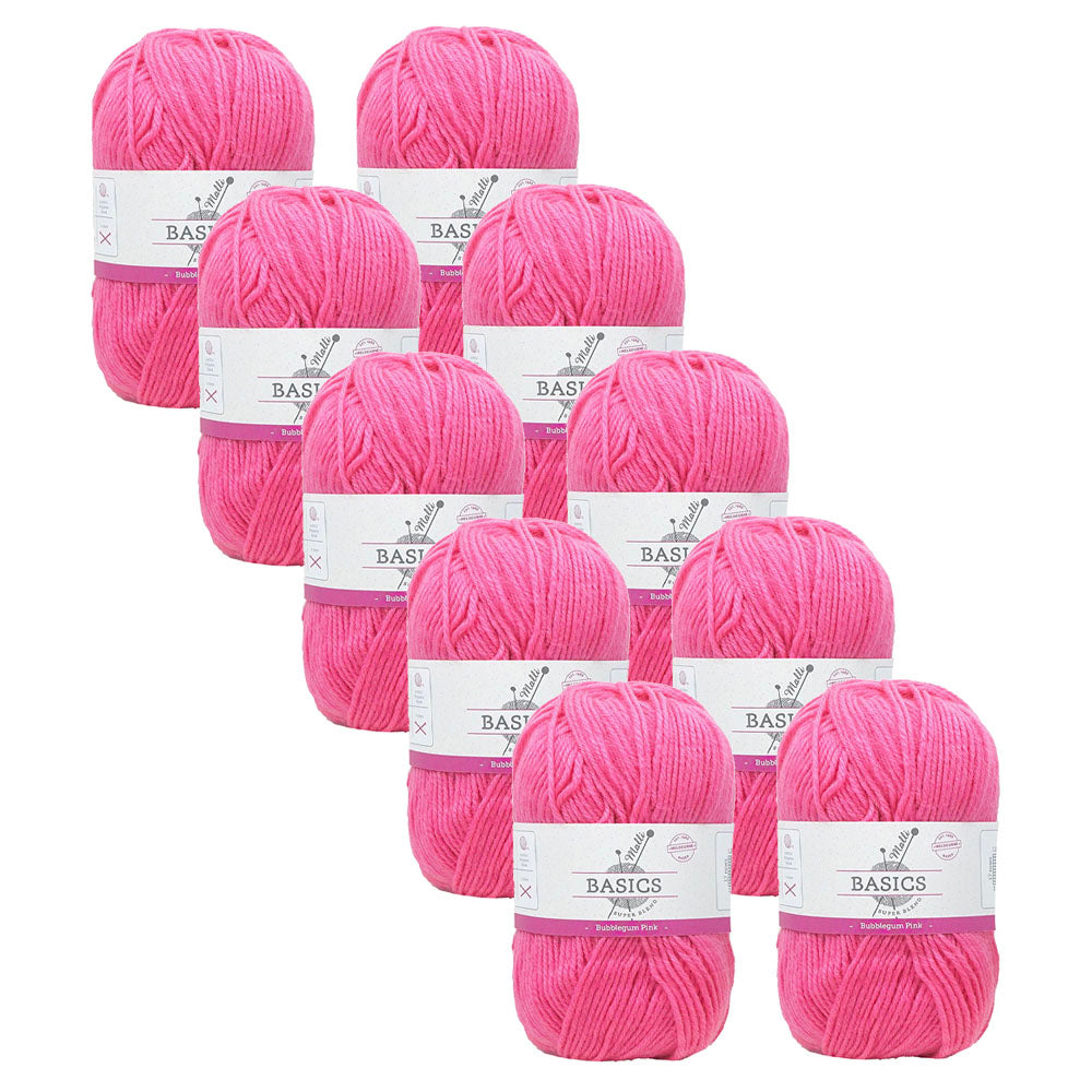 Malli Bubblegum Pink Super Blend Basic 100g Knitting Yarn Acrylic/Poly (10 Pack)