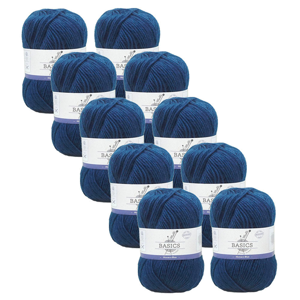 Malli Monaco Blue Blend Basic 100g Knitting/Crochet Yarn Acrylic/Poly (10 Pack)