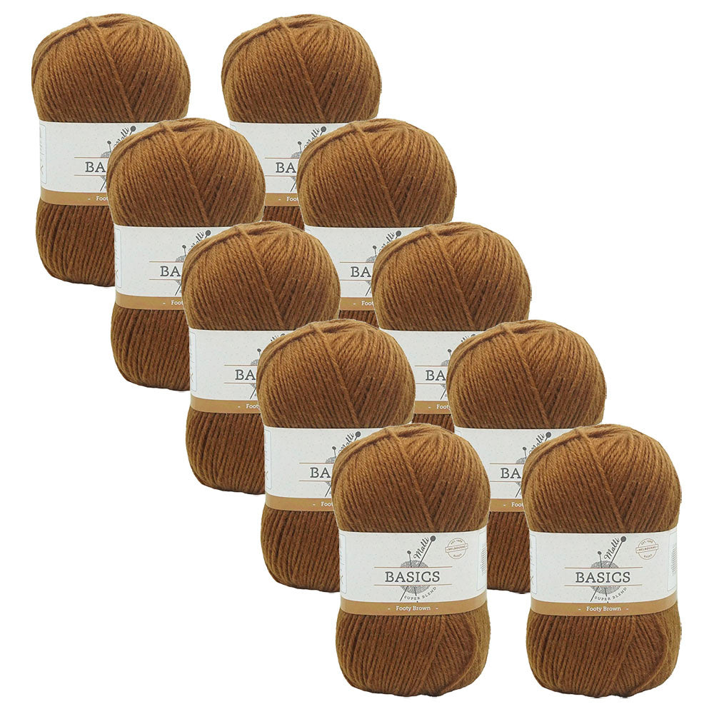 Malli Footy Brown Blend Basic 100g Knitting/Crochet Yarn Acrylic/Poly (10 Pack)
