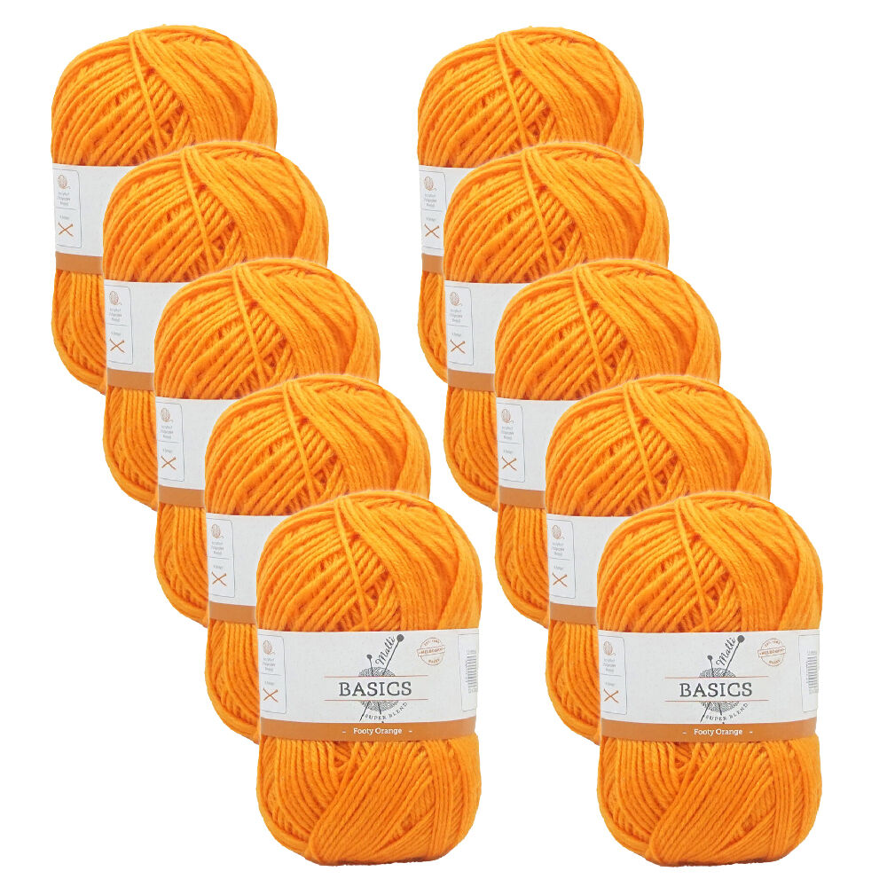 Malli Super Blend Basic Knitting Crochet Yarn 8ply 100g Footy Orange (10 Pack)