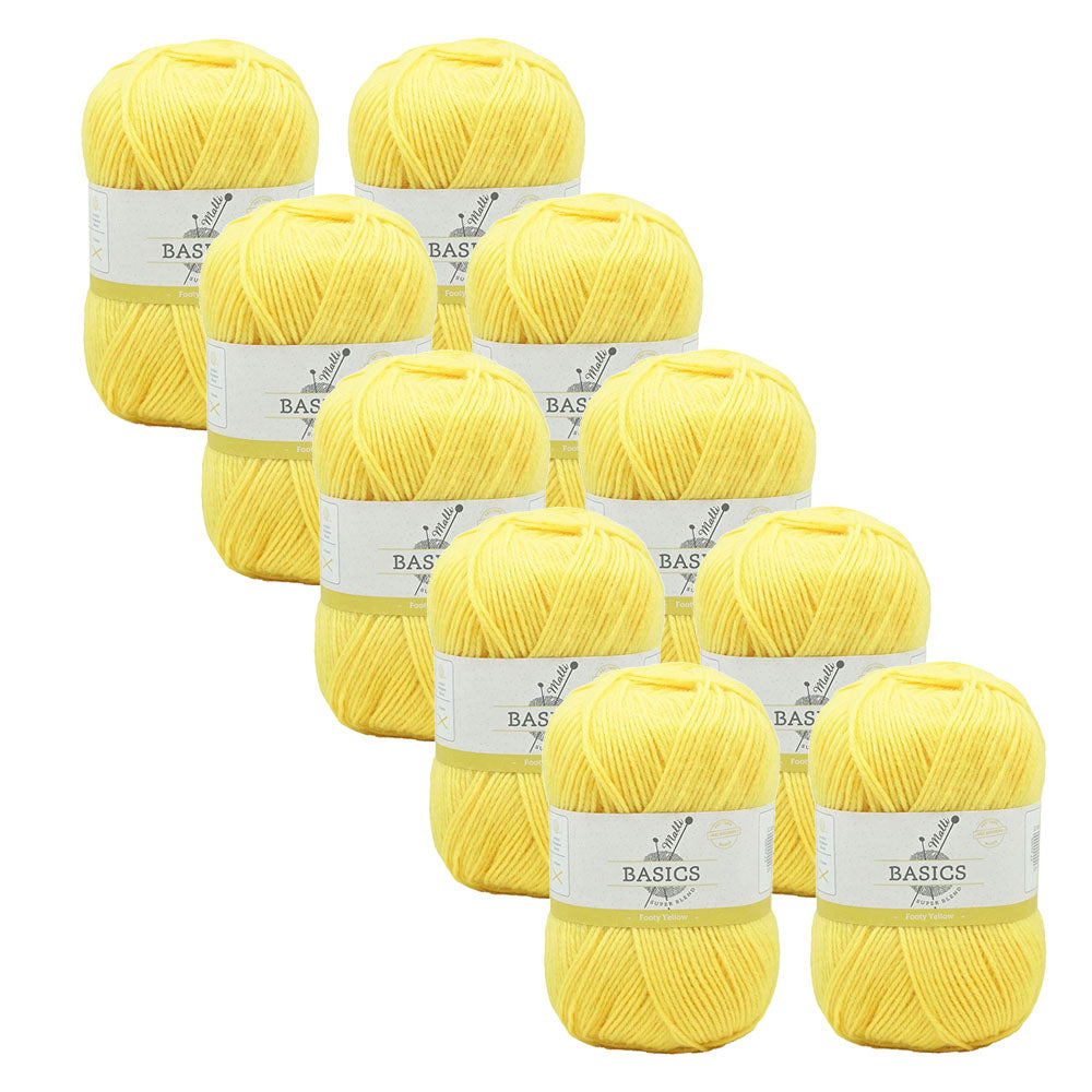 Malli Footy Yellow Blend Basic 100g Knitting Craft Yarn Acrylic/Poly (10 Pack)