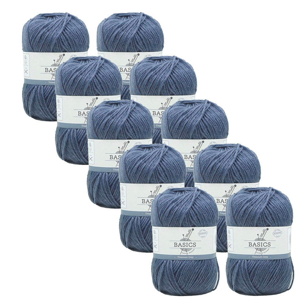 Malli Titanium Grey Blend Basic 100g Knitting Craft Yarn Acrylic/Poly (10 Pack)