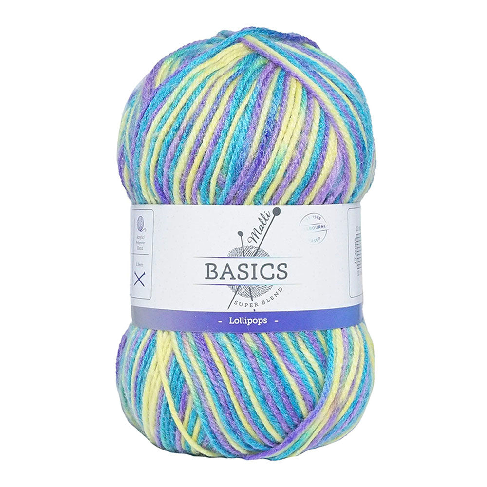 Malli 100g Super Blend Basic Poly/Acrylic Lollipops Multi Colour Knit Yarn