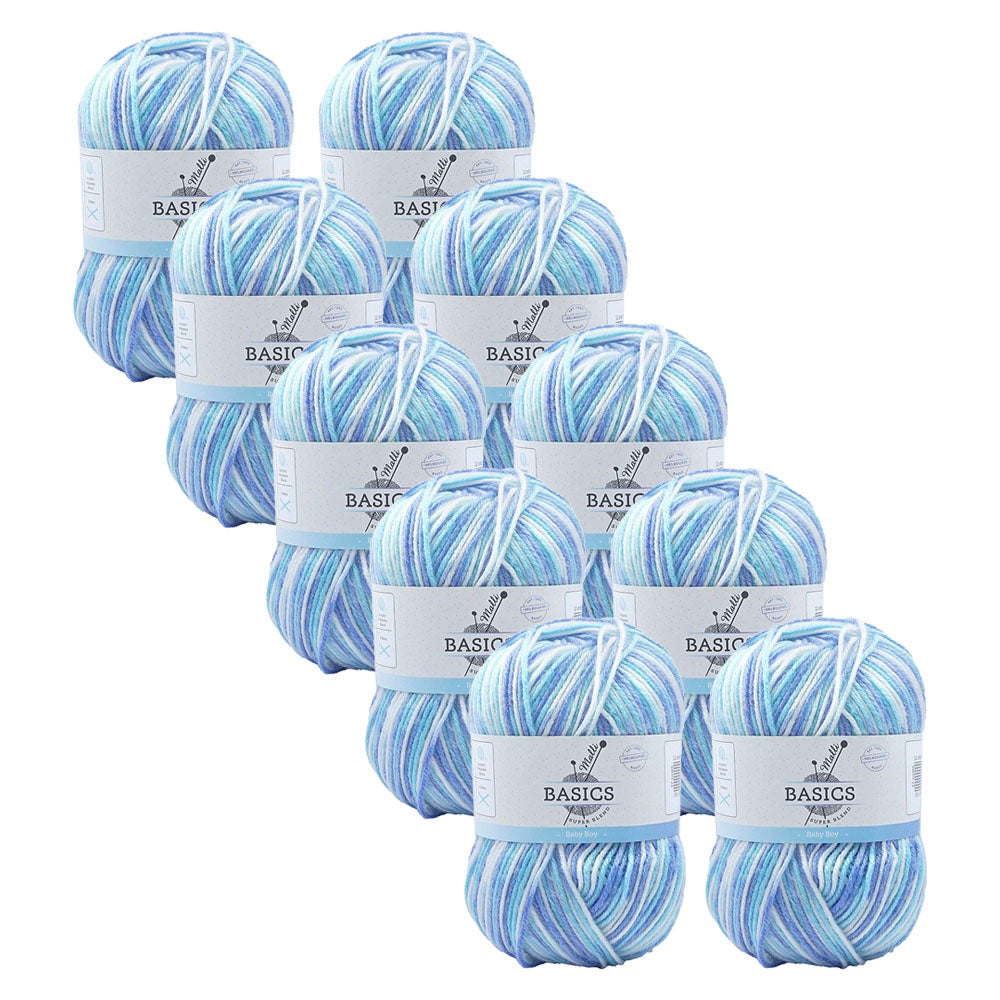 Malli 100g Blend Basic Poly/Acrylic Baby Boy Multi Colour Knit Yarn (10 Pack)