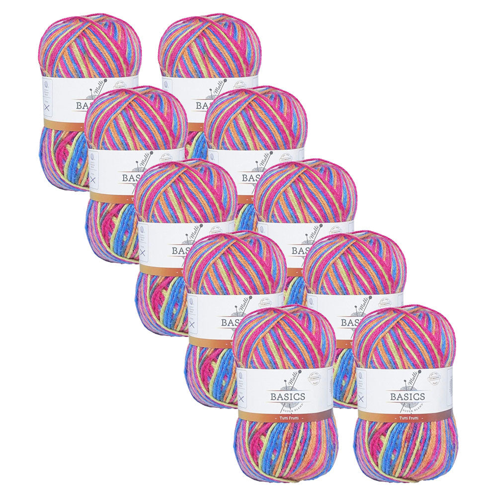 Malli 100g Blend Basic Poly/Acrylic Tutti Frutti Multi Colour Yarn (10 Pack)
