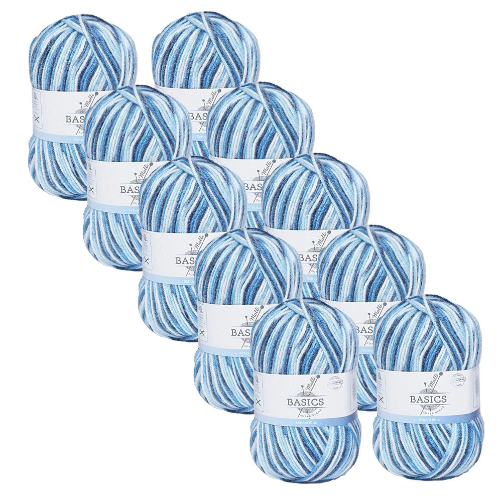 Malli 100g Blend Basic Poly/Acrylic School Blue Multi Colour Yarn (10 Pack)
