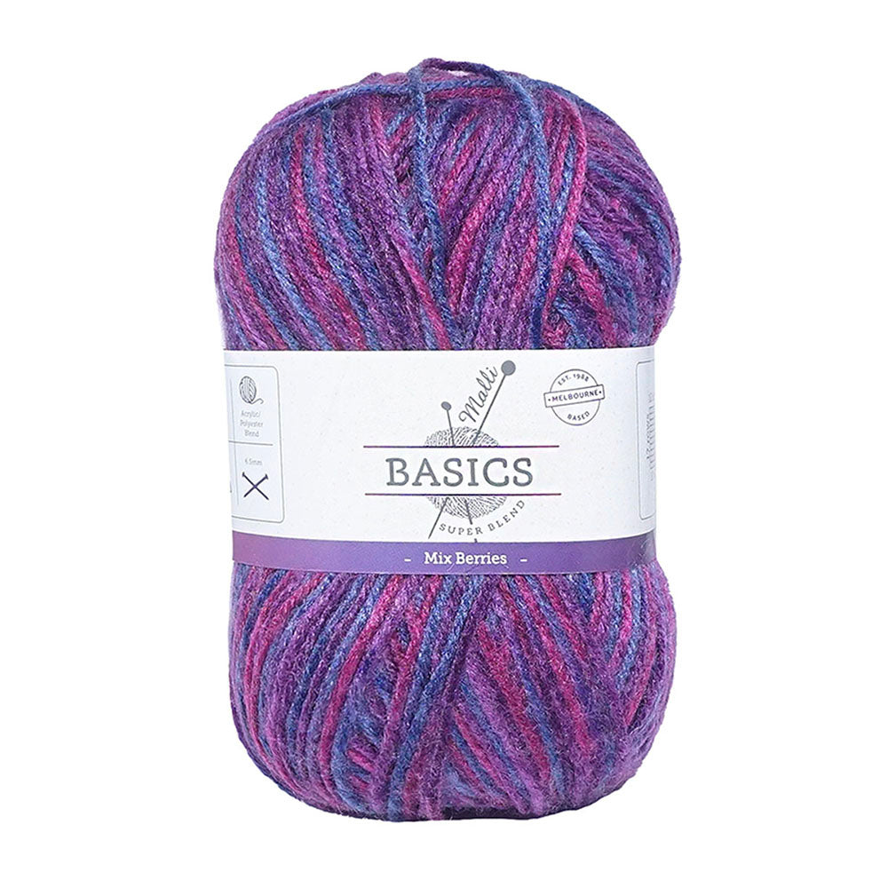Malli 100g Super Blend Basic Poly/Acrylic Mix Berries Multi Colour Yarn