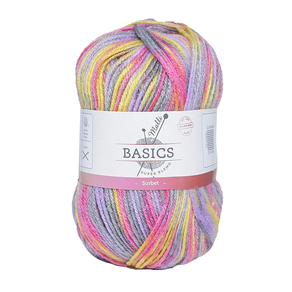 Malli 100g Super Blend Basic Poly/Acrylic Sorbet Multi Colour Knitting Yarn