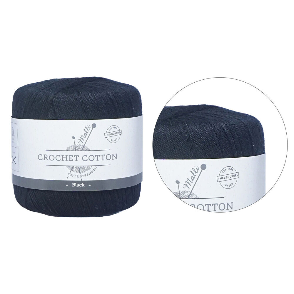 Malli 50g Black Super Strength 100% Cotton Crochet Knitting Yarn 3ply — image 2