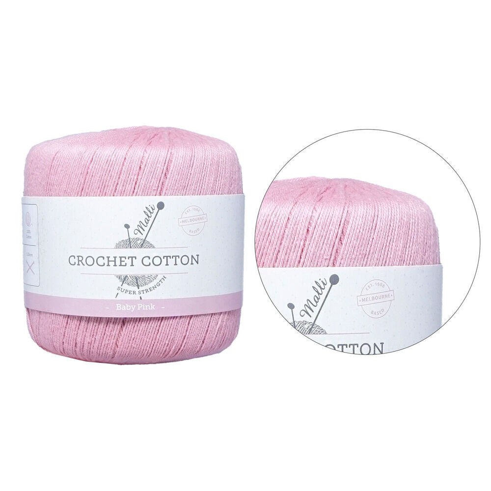 Malli 50g Baby Pink Super Strength 100% Cotton Crochet Knitting Yarn 3ply — image 2