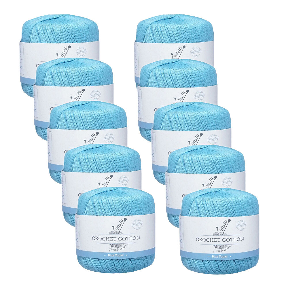 Malli Super Strength 100% Cotton Crochet Knitting Yarn 3ply 50g Blue Topaz (10 Pack)