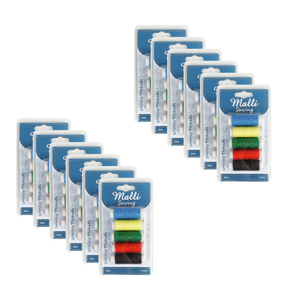 Malli 5pk Malli Sewing Coloured All Purpose Sewing Thread Spool Kit 50M Assorted (12 Pack)