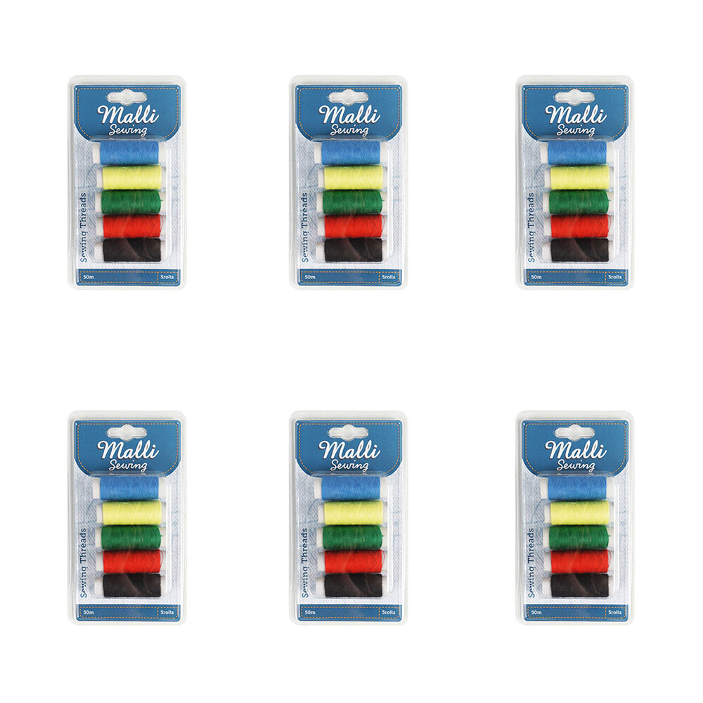 Malli 5pk Malli Sewing Coloured All Purpose Sewing Thread Spool Kit 50M Assorted (6 Pack)