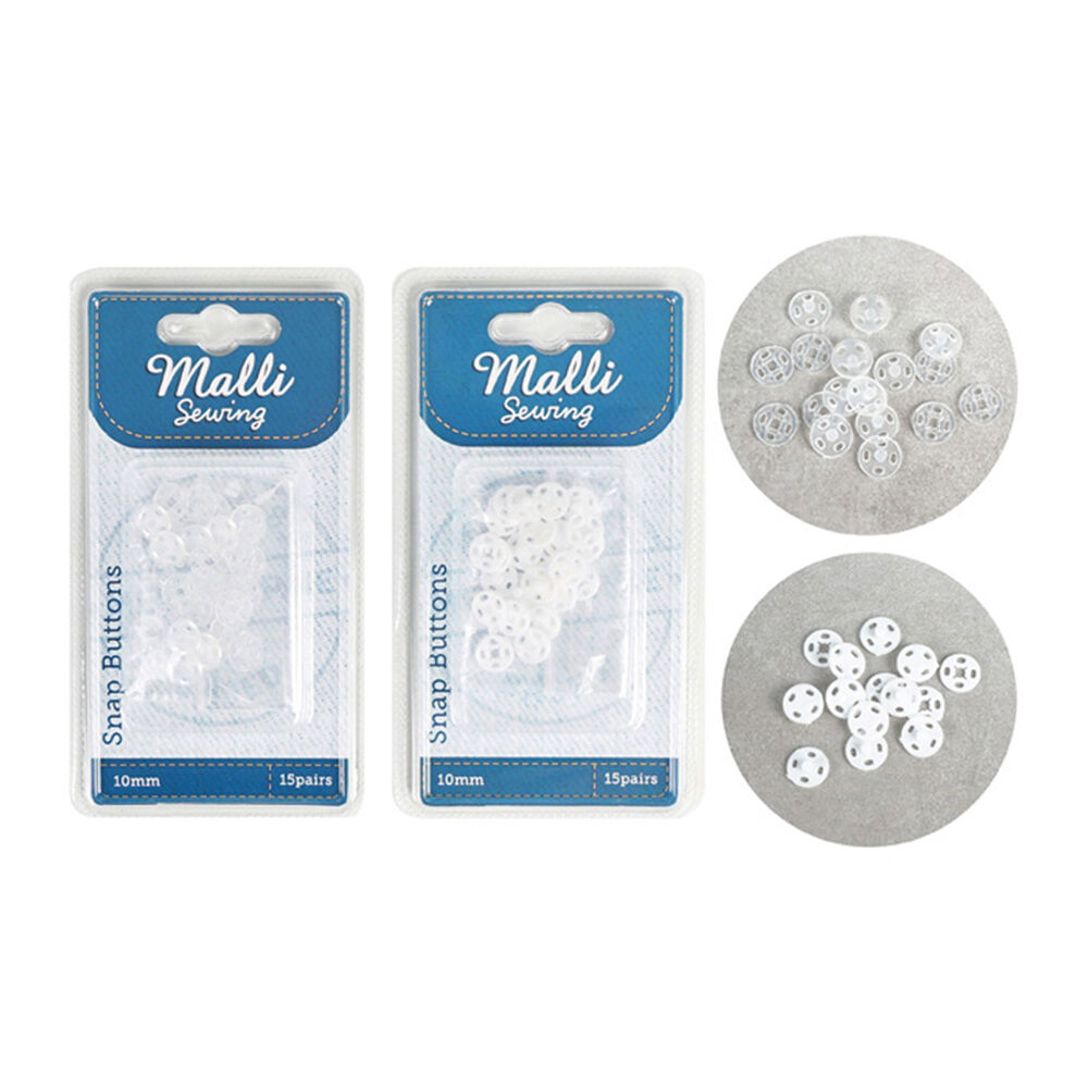 Malli Sewing 15-Pairs Plastic Garment/Clothing Snap Buttons 10mm White Assorted — image 2