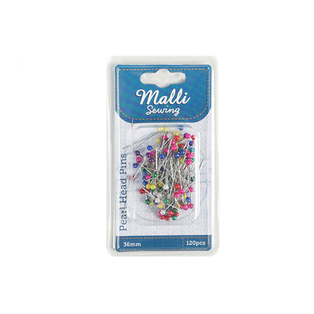 Malli Sewing Metal Pearl Head Pins 36mm - Assorted (120 Pieces)