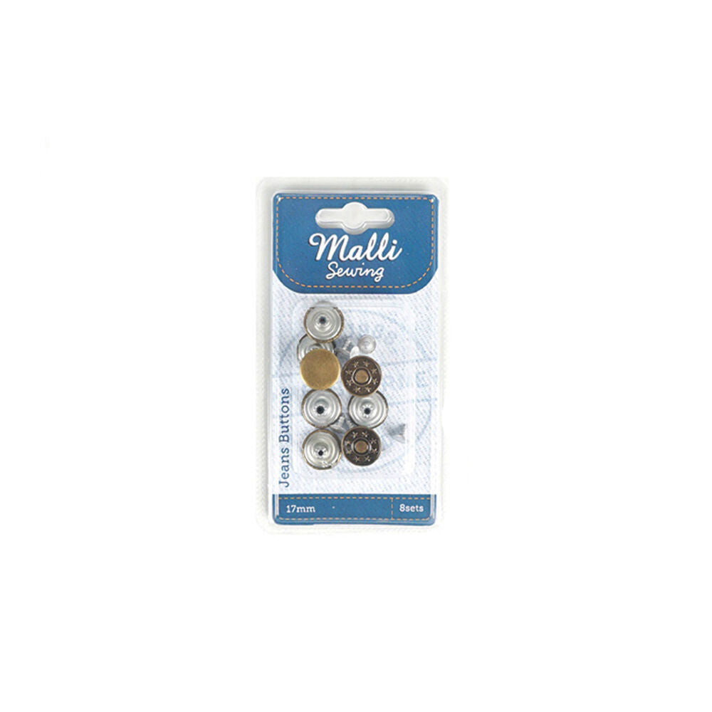 Malli Non-Sew & Detachable Iron Jeans/Denim Buttons 8-Sets 1217mm Assorted