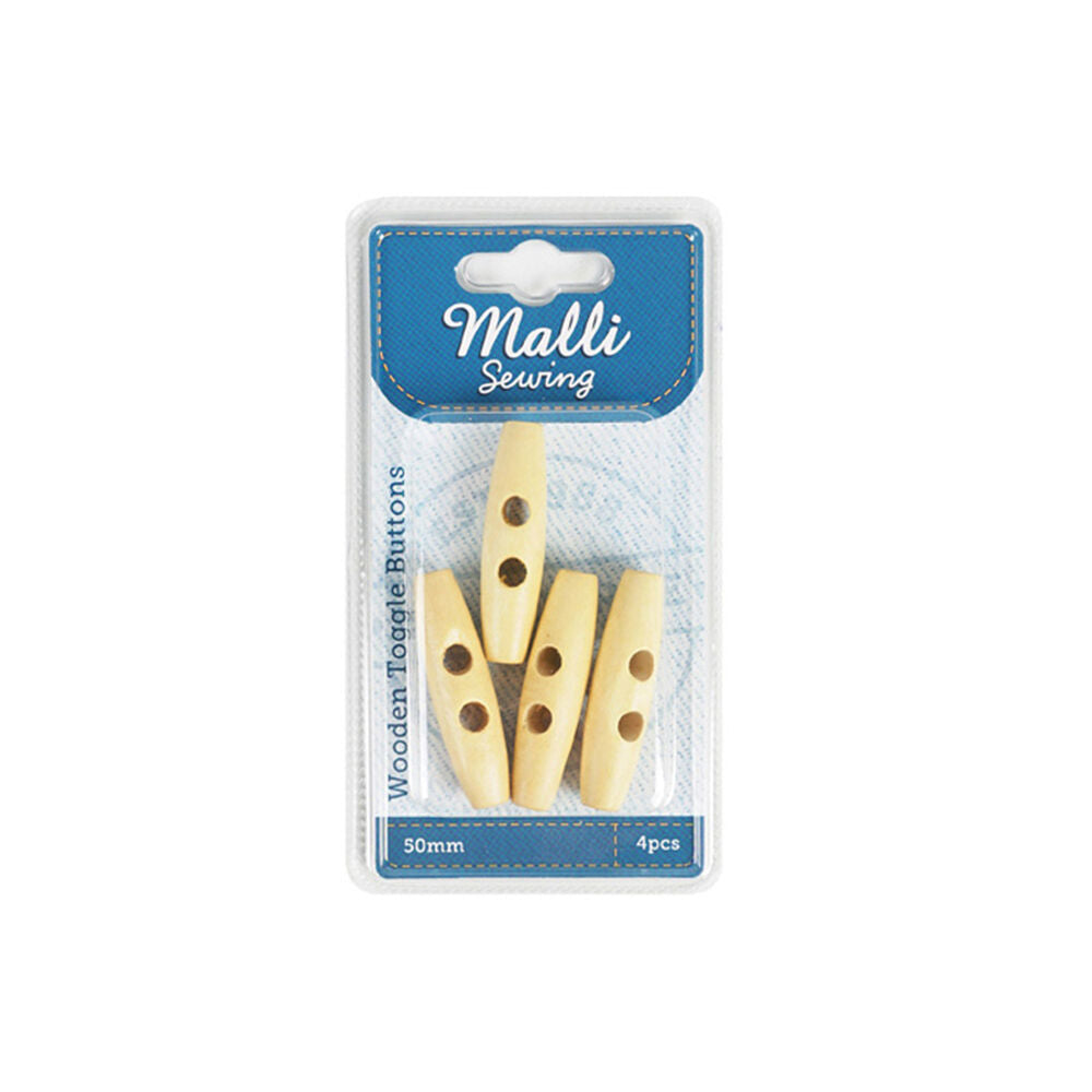 Malli 4pc Malli Sewing Wooden Toggle Buttons 50mm - Brown (12 Pack) — image 3