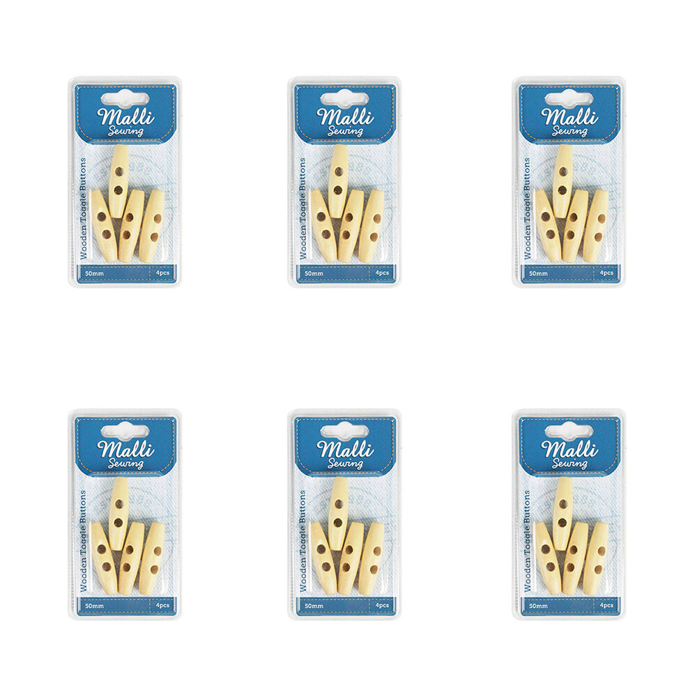 Malli 4pc Malli Sewing Wooden Toggle Buttons 50mm - Brown (6 Pack)